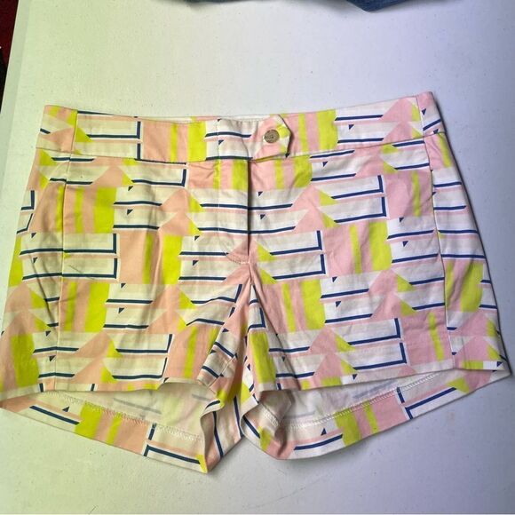 J crew pink yellow Stretch shorts size 4 women’s Gloral geometric - Picture 1 of 3